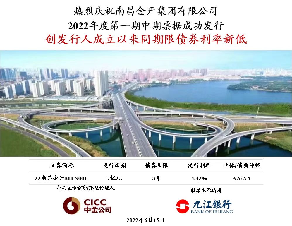 喜報！南昌金開集團成功發(fā)行7億元中期票據！